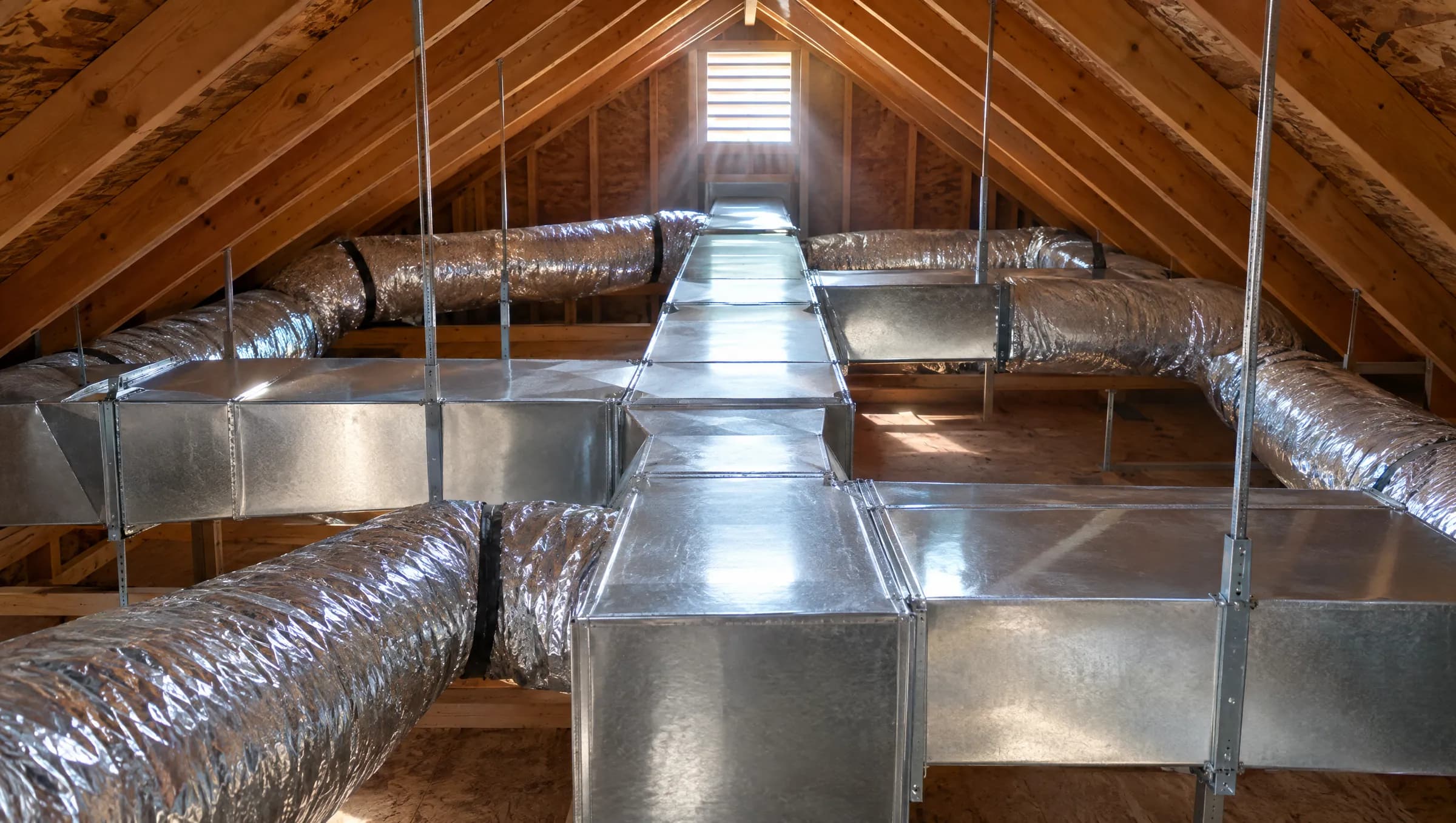 New sheet metal trunk and flex duct runs in an attic